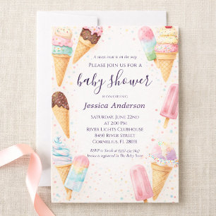 Sweet Pastel Watercolor Ice Cream Baby Shower Invitation