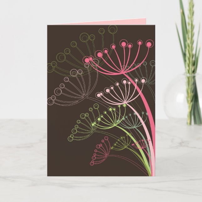 Sweet Pastels Pink Dandelions Modern Stylised Chic Card (Front)
