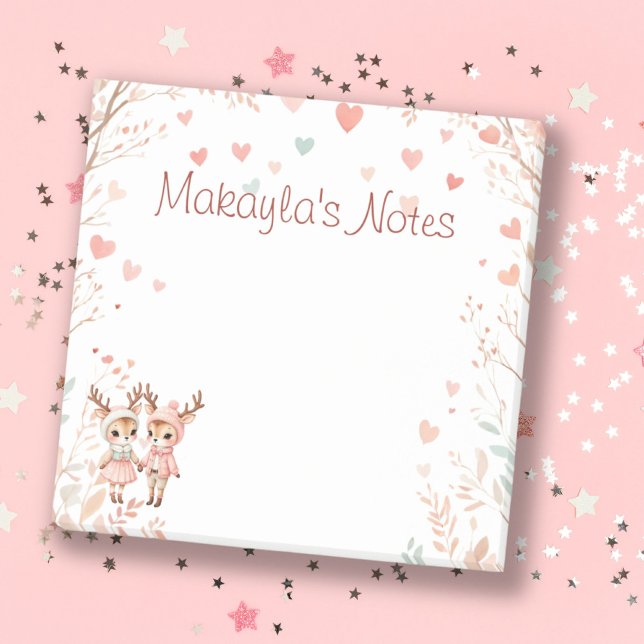 Sweet Pastels Reindeer Lovebirds Personal Name Post-it Notes (Sweet Pastels Reindeer Lovebirds Personal Name Post-it Notes)