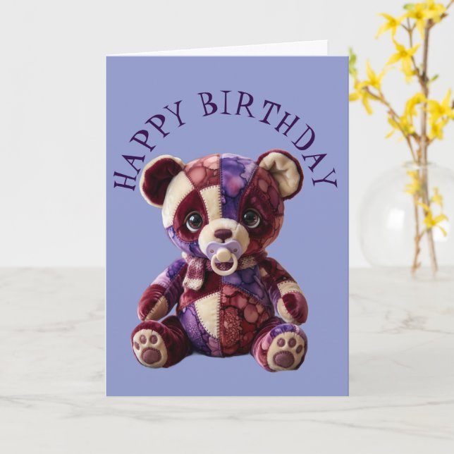 Sweet patchwork snuggle Bear Card (Yellow Flower)