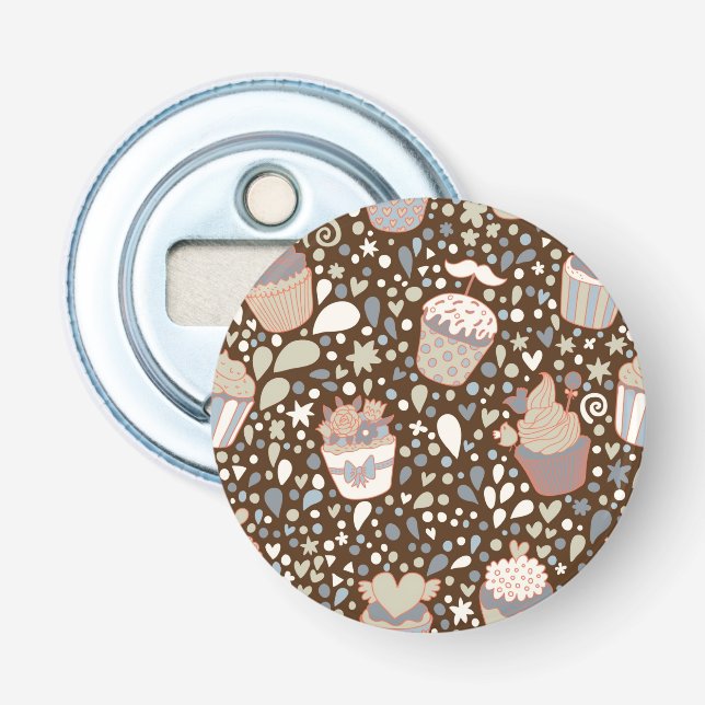 Sweet  pattern made of tasty cupcakes bottle opener (Front)