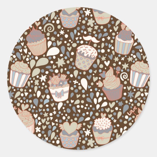Sweet  pattern made of tasty cupcakes classic round sticker (Front)