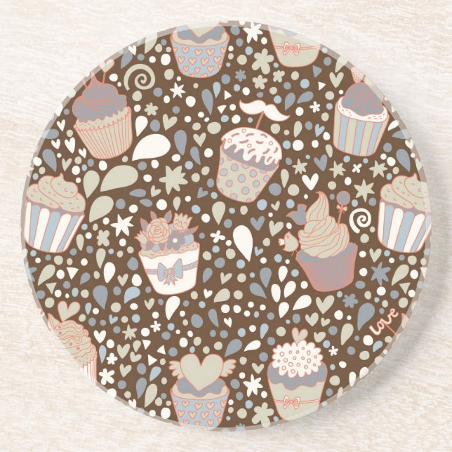 Sweet  pattern made of tasty cupcakes coaster (Front)