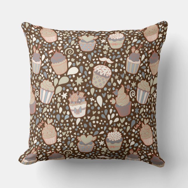 Sweet  pattern made of tasty cupcakes cushion (Front)