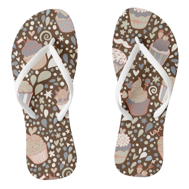 Sweet  pattern made of tasty cupcakes flip flops (Footbed)