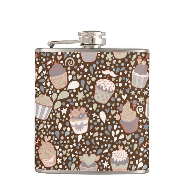 Sweet  pattern made of tasty cupcakes hip flask (Front)
