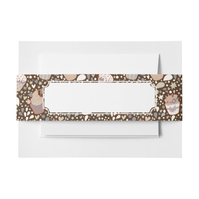 Sweet  pattern made of tasty cupcakes invitation belly band (Front Example)