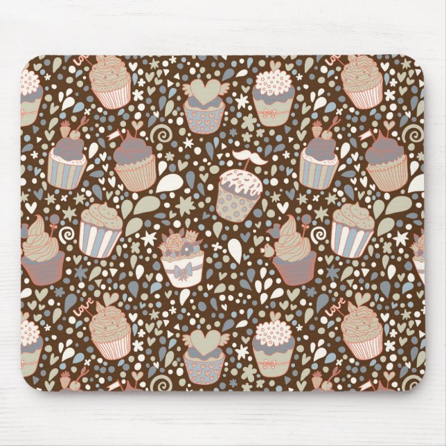 Sweet  pattern made of tasty cupcakes mouse mat (Front)