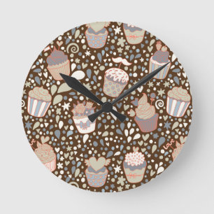 Sweet pattern made of tasty cupcakes round clock