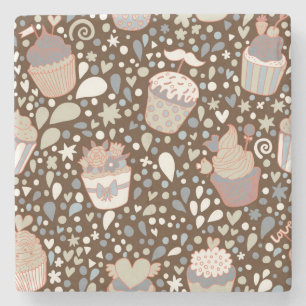 Sweet  pattern made of tasty cupcakes stone coaster
