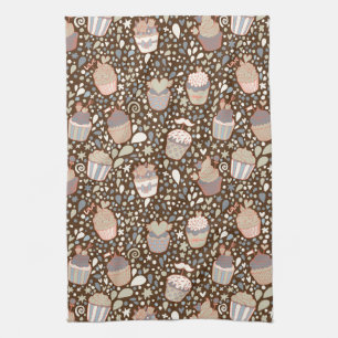Sweet pattern made of tasty cupcakes tea towel