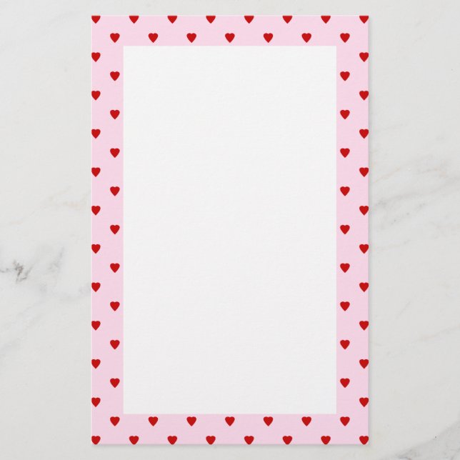 Sweet pattern of red hearts on pink. stationery (Front)