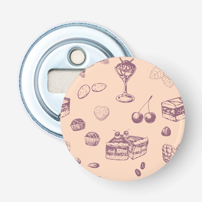 Sweet pattern with various desserts. bottle opener (Front)