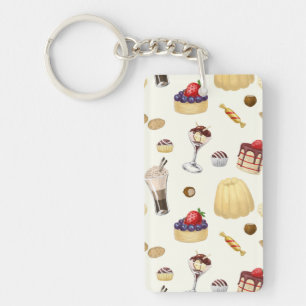 Sweet pattern with various desserts. key ring