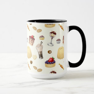 Sweet pattern with various desserts. mug