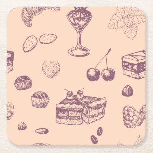 Sweet pattern with various desserts. square paper coaster