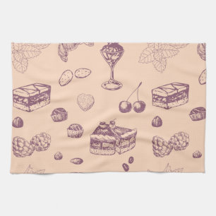 Sweet pattern with various desserts. tea towel