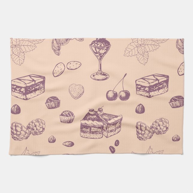 Sweet pattern with various desserts. tea towel (Horizontal)