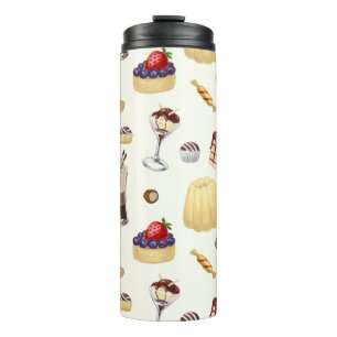 Sweet pattern with various desserts. thermal tumbler