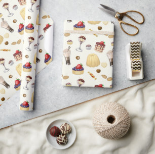 Sweet pattern with various desserts. wrapping paper