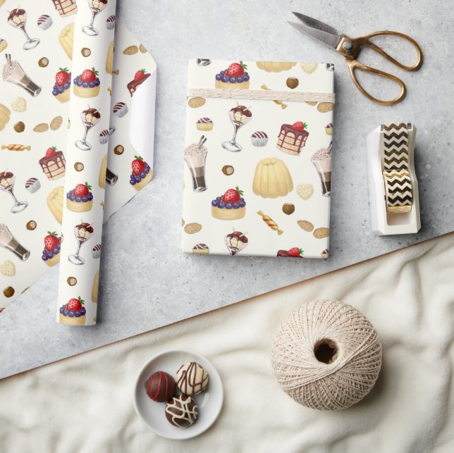 Sweet pattern with various desserts. wrapping paper (Crafts)