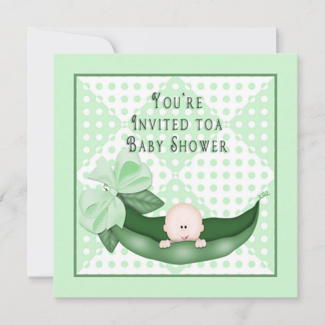 Sweet Pea Baby Shower Invitations (Green) (Front)