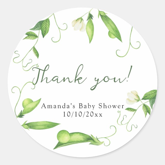 Sweet Pea Baby Shower Thank you Classic Round Sticker (Front)