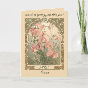 Sweet Pea Birth Month Flower Motif Card