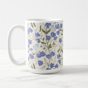 Sweet pea blue and cream cottagecore design coffee mug