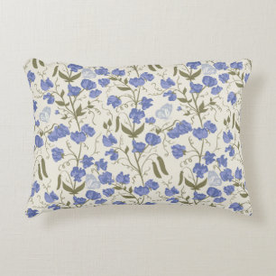 Sweet pea blue and cream cottagecore design decorative cushion