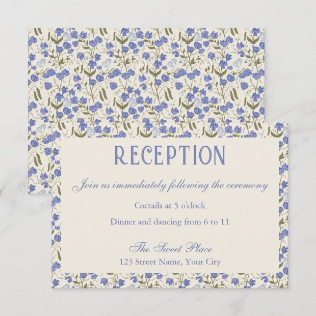 Sweet Pea Blue and Cream Wedding Reception Enclosure Card (Front/Back)