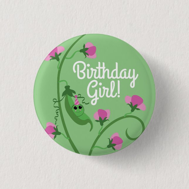 Sweet Pea Cute 1st Birthday Party 3 Cm Round Badge (Front)