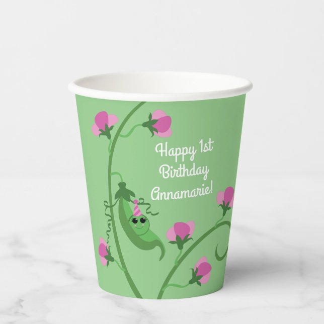 Sweet Pea Cute 1st Birthday Party Kids Paper Cups (Front)