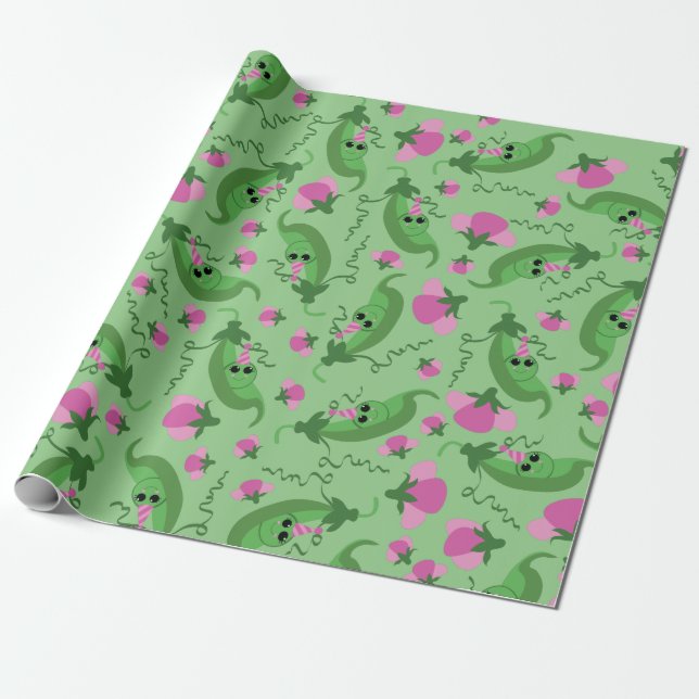 Sweet Pea Cute 1st Birthday Party Wrapping Paper (Unrolled)