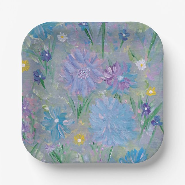 Sweet Pea Floral, 7" Square Paper Plate (Front)