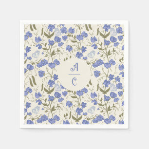 Sweet Pea Floral Blue and Cream  Napkin
