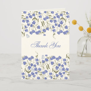 Sweet Pea Floral Blue and Cream Thank You card