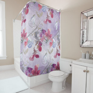Sweet Pea Floral Pattern on Purple Shower Curtain