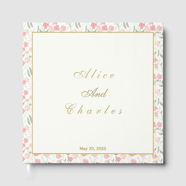 Sweet Pea Floral Pink and Cream  Guest Book (Front)
