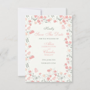 Sweet Pea Floral Pink and Cream  Save The Date