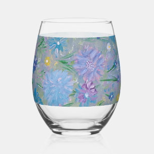 Sweet Pea Floral  Stemless Wine Glass
