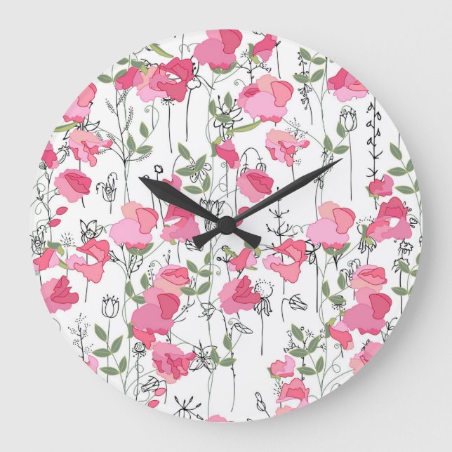 Sweet Pea: Floral Summer Texture. Large Clock (Front)
