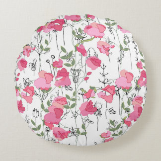 Sweet Pea: Floral Summer Texture. Round Cushion