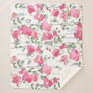 Sweet Pea: Floral Summer Texture. Sherpa Blanket