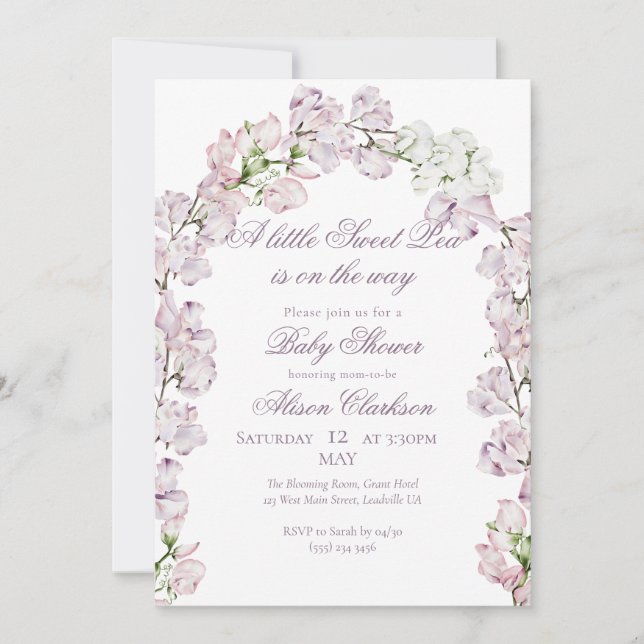 Sweet Pea flower arch Baby brunch elegant lavender Invitation (Front)