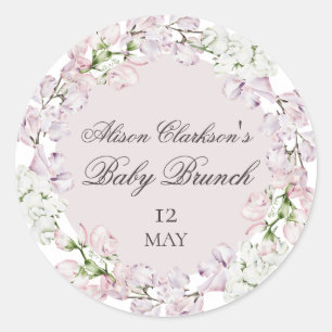 Sweet Pea flower Baby brunch elegant Round  Classic Round Sticker