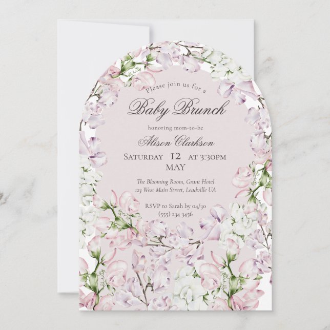 Sweet Pea flower Baby brunch elegant Round  Invitation (Front)