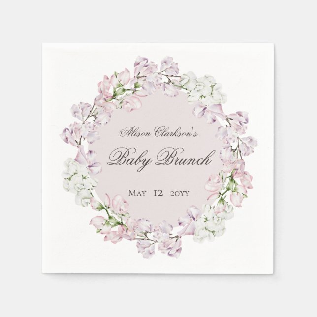 Sweet Pea flower Baby brunch elegant Round  Napkin (Front)
