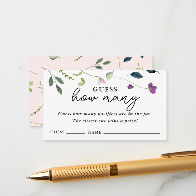 Sweet Pea Flower | Baby Shower Guessing Game Cards (Front/Back In Situ)