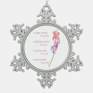 Sweet Pea Flower Inspirational Seek God Snowflake Pewter Christmas Ornament